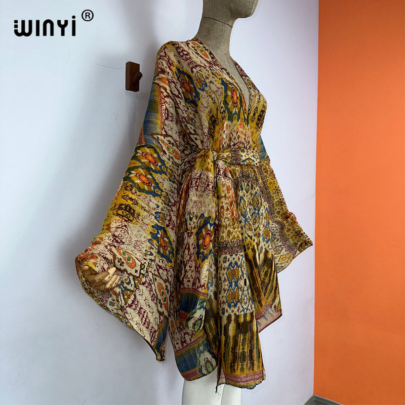 Winyi着物ベルト付き夏の花柄プリントビーチ衣装カーディガ - Women'S Fashion Kimono のレビューと価格