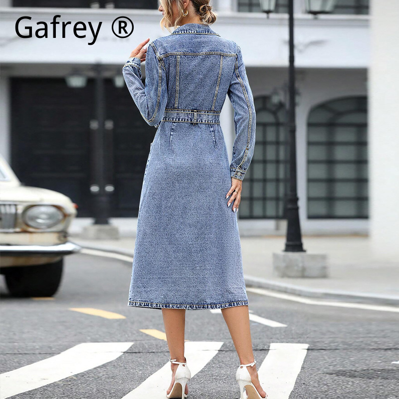 女性長袖デニムドレス秋冬スリムウエスト A ラインジーンズド - Women Fashion Jeans のレビューと価格