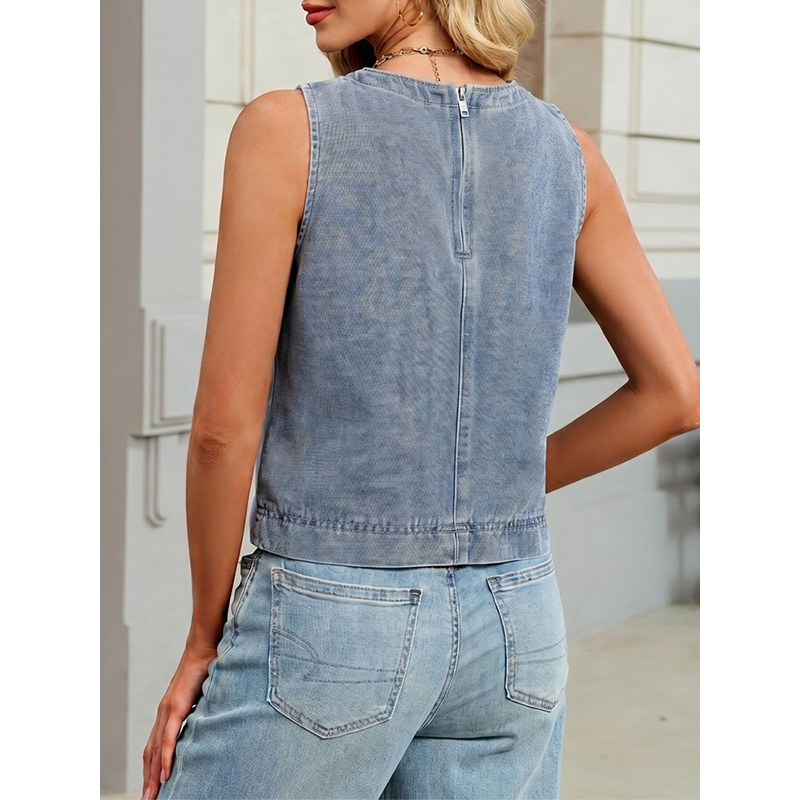 Benuynffy カジュアルラウンドネックデニムベスト女性 - Women Fashion Jeans のレビューと価格