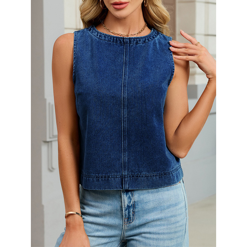 Benuynffy カジュアルラウンドネックデニムベスト女性 - Women Fashion Jeans のレビューと価格