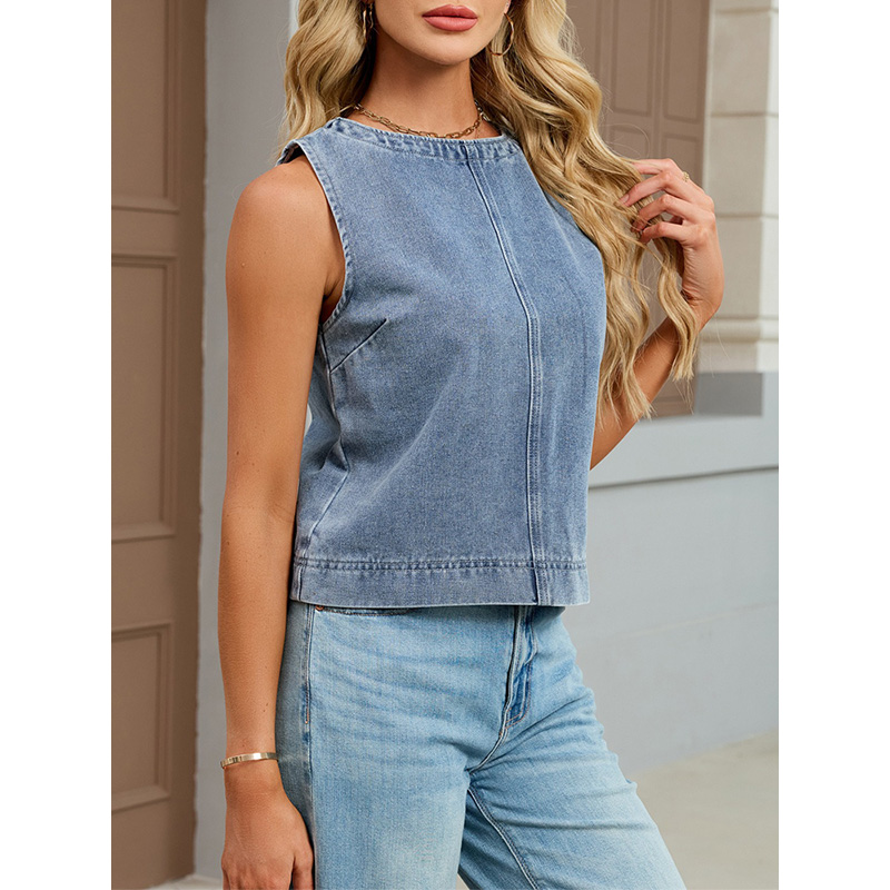 Benuynffy カジュアルラウンドネックデニムベスト女性 - Women Fashion Jeans のレビューと価格
