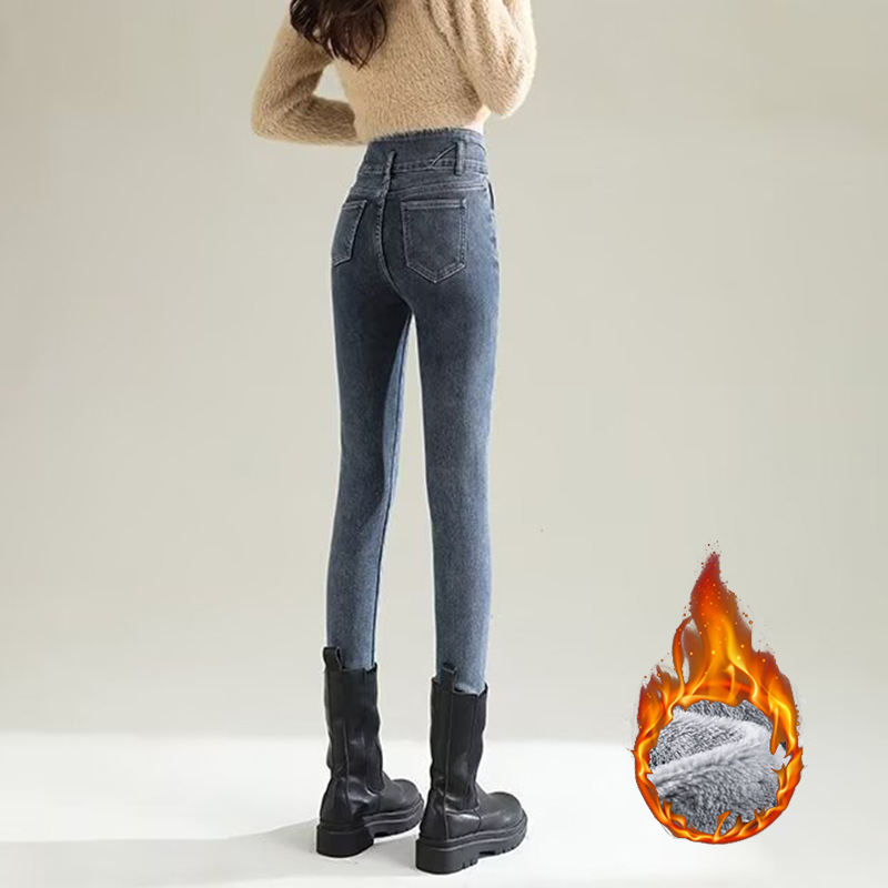 冬の女性のシックなぬいぐるみサーマルストレートレッグジーンズ - Women Fashion Jeans のレビューと価格
