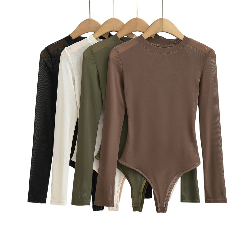 メッシュクルーネック長袖女性のセクシーな服レトロジャンプスー - Turtleneck Bodysuit のレビューと価格