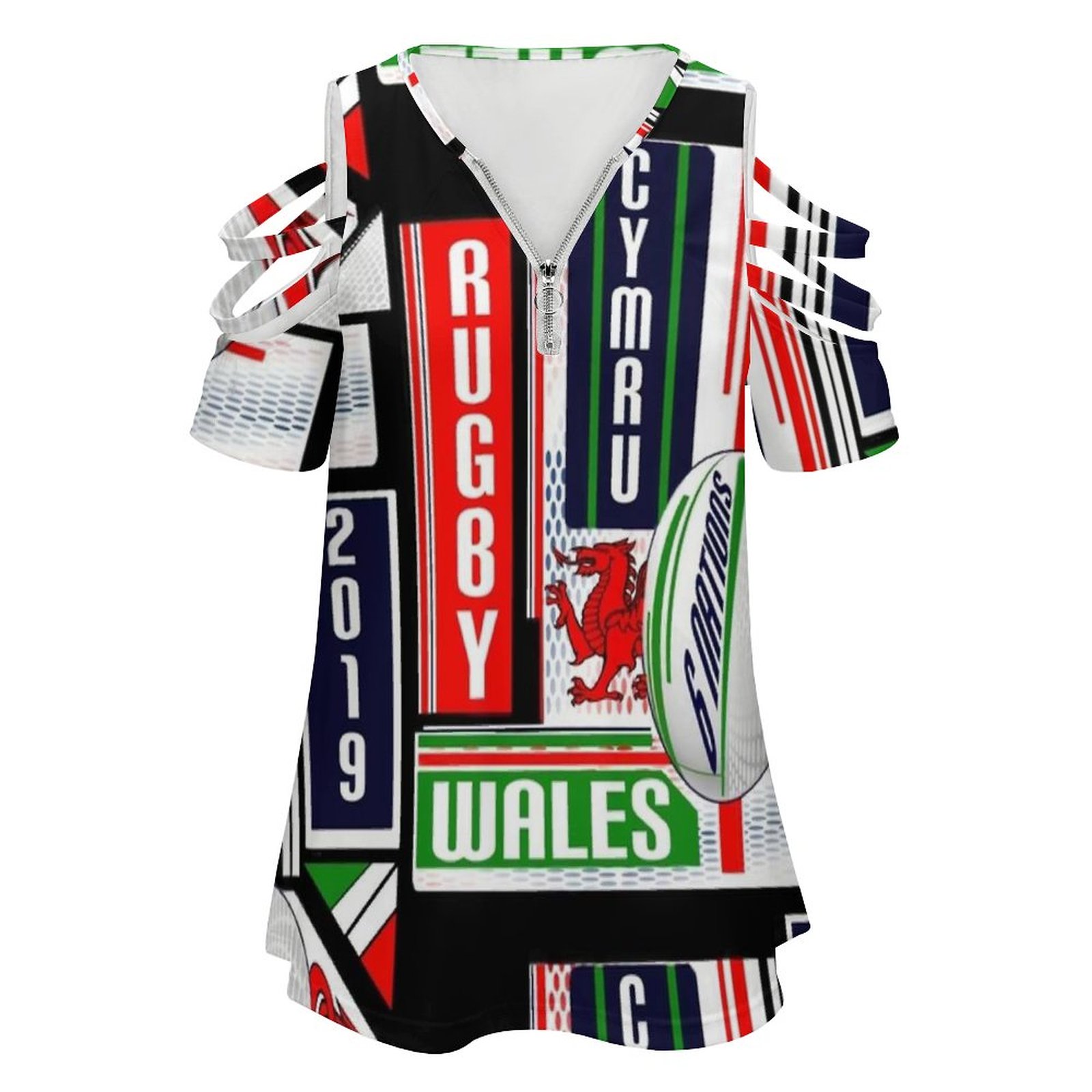 女性用半袖Tシャツ,VネックプリントTシャツ,ジッパー付き, - Women'S Fashion Rugby Top のレビューと価格