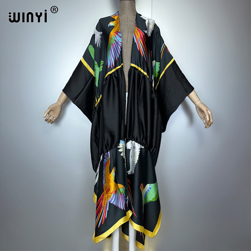 WINYIプリントボヘミアン着物風マキシビーチウェアカバーア - Women'S Fashion Kimono のレビューと価格