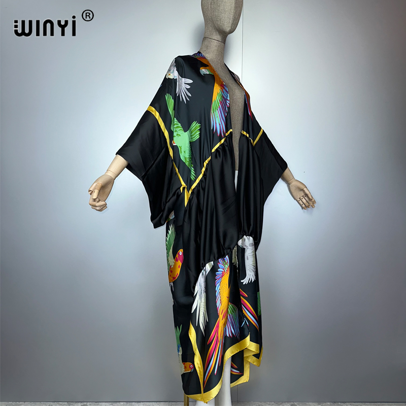 WINYIプリントボヘミアン着物風マキシビーチウェアカバーア - Women'S Fashion Kimono のレビューと価格