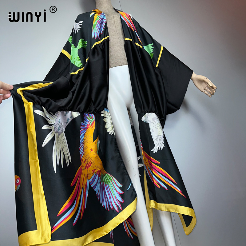 WINYIプリントボヘミアン着物風マキシビーチウェアカバーア - Women'S Fashion Kimono のレビューと価格