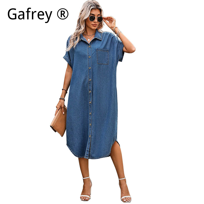 レディースプラスサイズ4XL 5XLデニムワンピースボタンフ - Women Fashion Jeans のレビューと価格