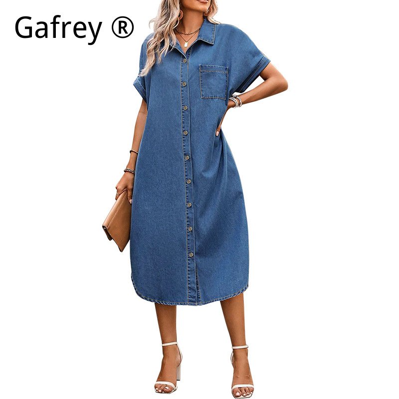 レディースプラスサイズ4XL 5XLデニムワンピースボタンフ - Women Fashion Jeans のレビューと価格