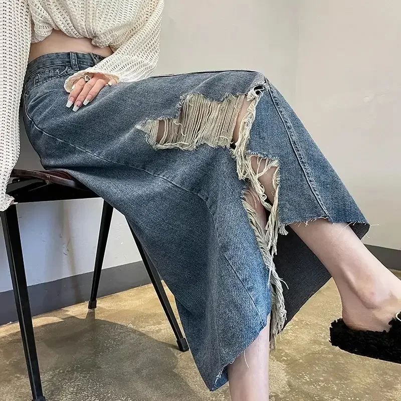 レディースデニムスカート ハイウエスト スリット入り ダメー - Women Fashion Jeans のレビューと価格