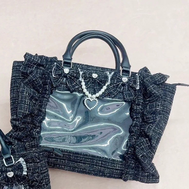 Y2k ガールズ大容量イタバッグ、フリルリボン装飾プレッピー - Women Fashion Japan のレビューと価格
