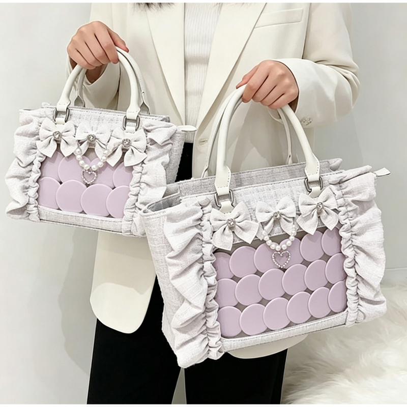 Y2k ガールズ大容量イタバッグ、フリルリボン装飾プレッピー - Women Fashion Japan のレビューと価格
