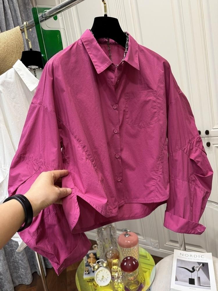 シングルブレスト女性用シャツ、無地パフスリーブ、日本風サマー - Women Fashion Japan のレビューと価格