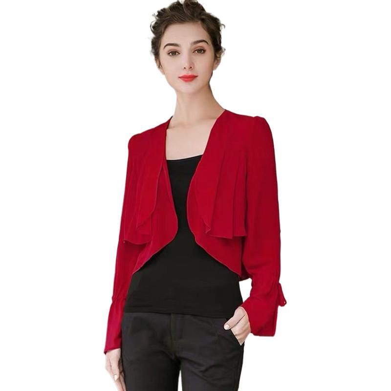 女性用フリル袖薄手シフォンコート、スリムオフィス着物カーディ - Women'S Fashion Kimono のレビューと価格