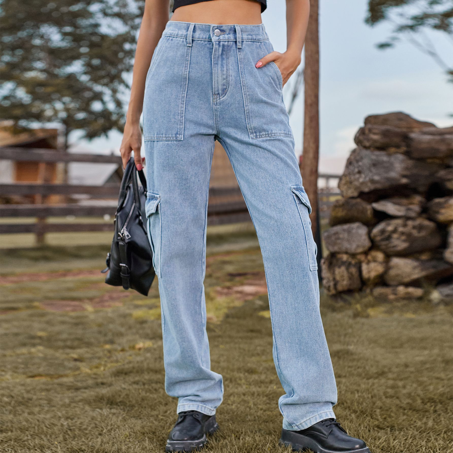 シックな INS デニムパンツ女性ストリートウェアジーンズフ - Women'S Fashion Utility Pants のレビューと価格