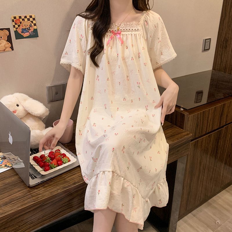 プラスサイズプリンセススタイルナイトガウン夏半袖パジャマドレ - Women Fashion Images のレビューと価格