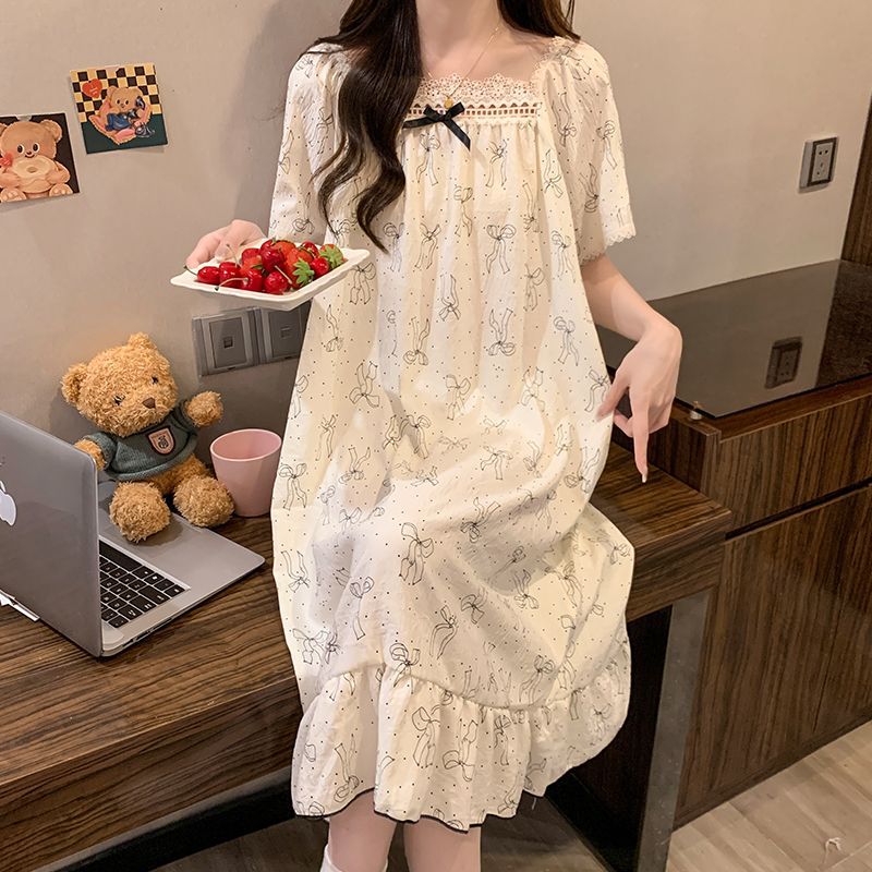 プラスサイズプリンセススタイルナイトガウン夏半袖パジャマドレ - Women Fashion Images のレビューと価格