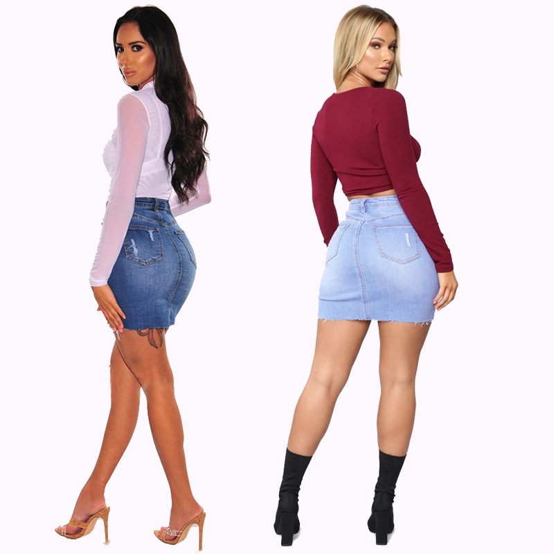 ディストレストデニムミニスカート女性のための女性のハイウエス - Women Fashion Jeans のレビューと価格