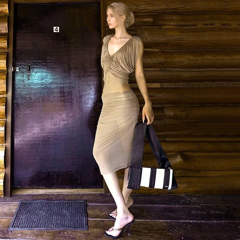フレンチシフォンドレス レディース 夏 スリムフィット ウエ - Ruched Dress Mini のレビューと価格