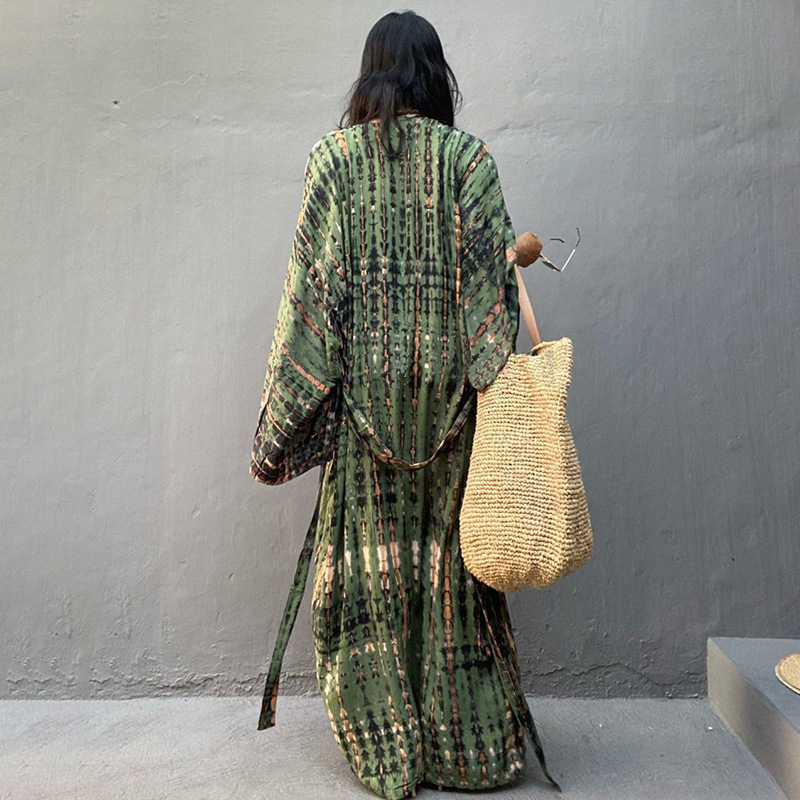 ビーチカバーアップ女性タイダイプリント着物カーディガンセルフ - Women'S Fashion Kimono のレビューと価格