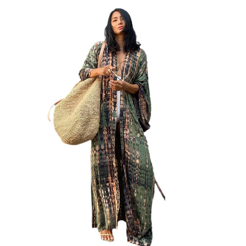 ビーチカバーアップ女性タイダイプリント着物カーディガンセルフ - Women'S Fashion Kimono のレビューと価格