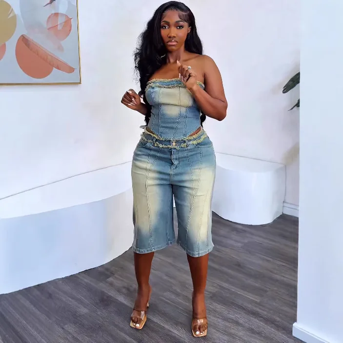 ヨーロッパとアメリカの女性用デニムスーツ。 夏の新しいファッ - Women Fashion Jeans のレビューと価格