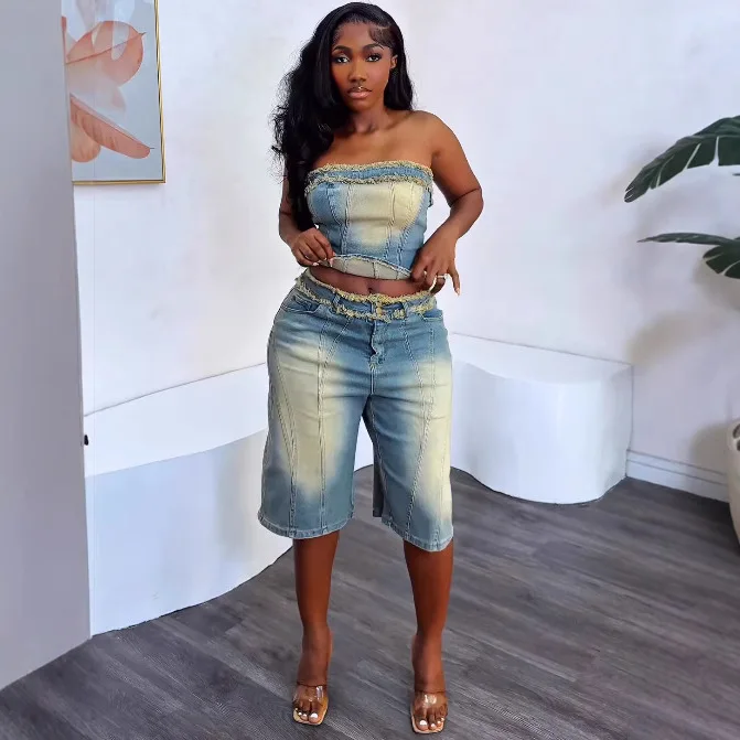 ヨーロッパとアメリカの女性用デニムスーツ。 夏の新しいファッ - Women Fashion Jeans のレビューと価格