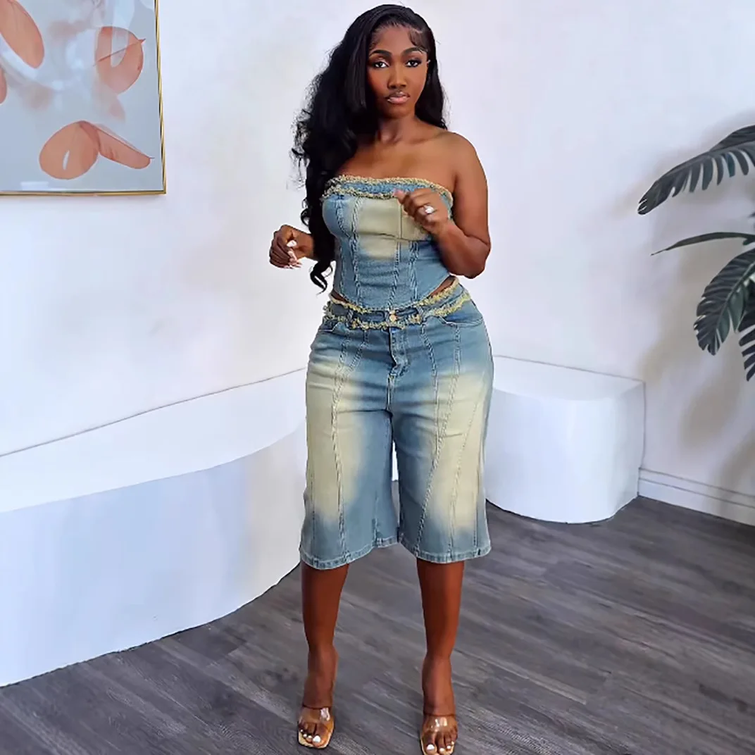 ヨーロッパとアメリカの女性用デニムスーツ。 夏の新しいファッ - Women Fashion Jeans のレビューと価格