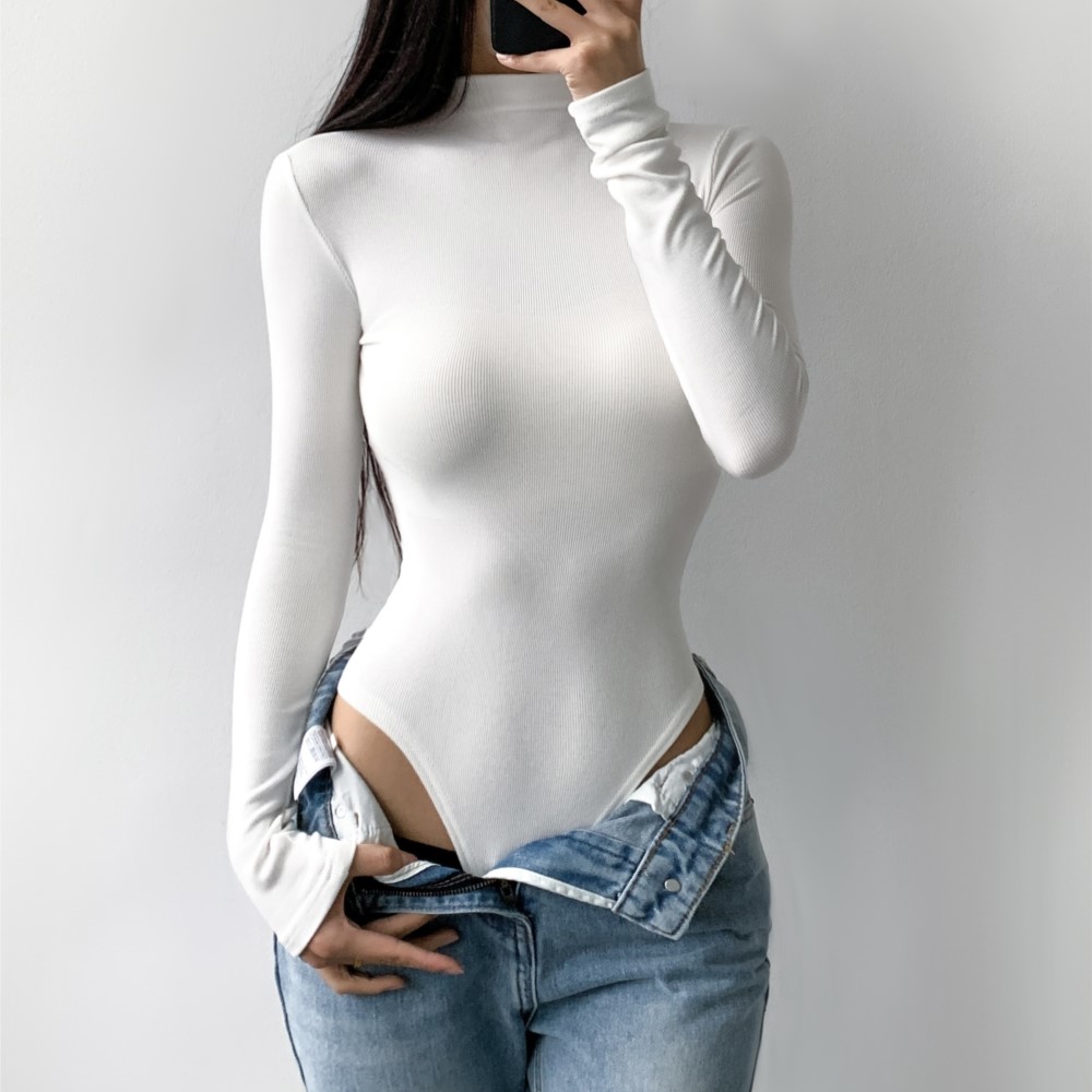 4色展開 秋冬 スタンドカラー リブ 長袖 ボディスーツ ア - Turtleneck Bodysuit のレビューと価格