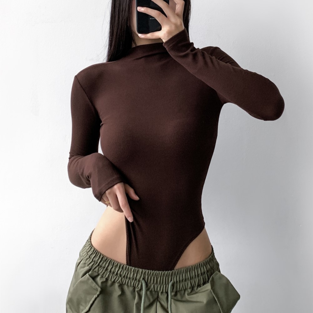 4色展開 秋冬 スタンドカラー リブ 長袖 ボディスーツ ア - Turtleneck Bodysuit のレビューと価格