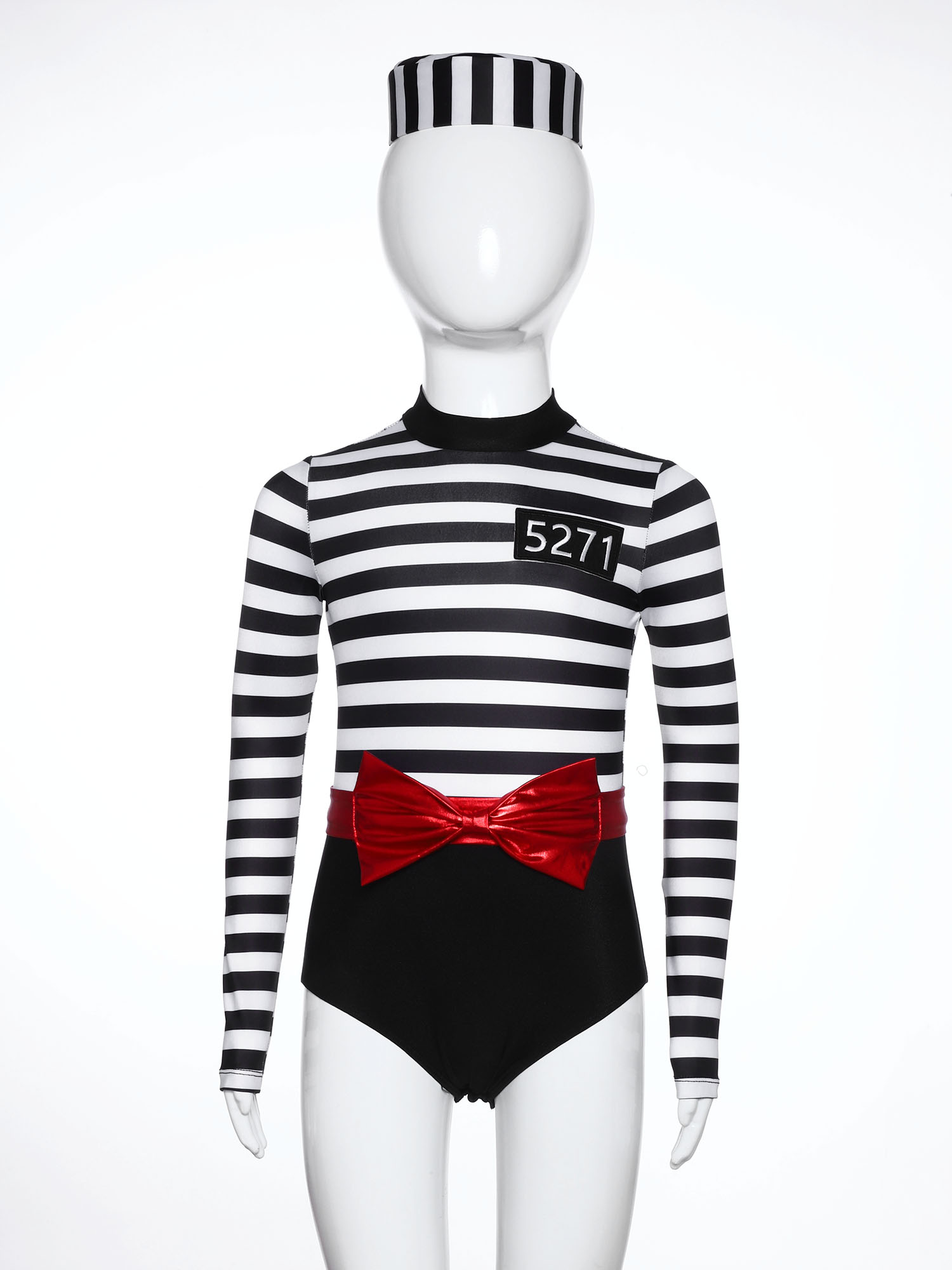 十代の女の子ハロウィン囚人コスプレボディスーツ長袖ストライプ - Turtleneck Bodysuit のレビューと価格